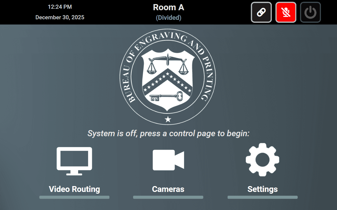 The Bureau of Engraving and Printing - Four-Way Divisible Auditorium & Conference Room touch panel interface, image 1